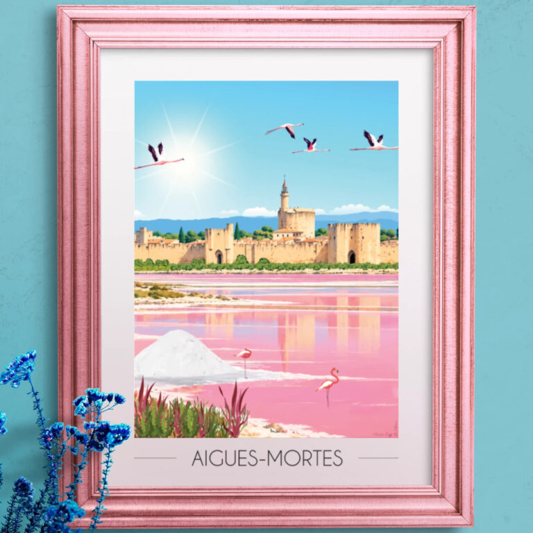 Foliove - Affiche Aigues-Mortes Remparts et salins roses – 100x140 cm (B0)