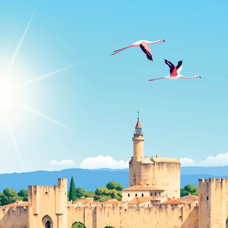 Foliove - Affiche Aigues-Mortes Remparts et salins roses – 100x140 cm (B0)
