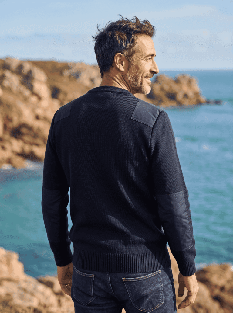 Baie des Caps - Pull "Brise Mer" col rond - inspiré Marine Nationale 100% laine – Bleu Marine / 4XL