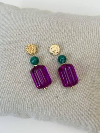 Boucles d’oreilles Capucine roses en résine et perles vertes par la marque MAISON MALLOW MAISON MALLOW - Boucles d’oreilles Capucine roses en résine et perles vertes