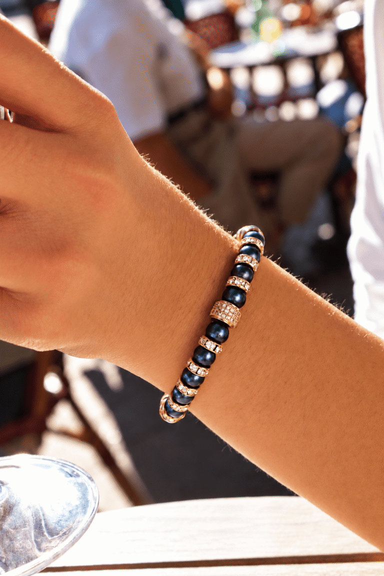 NEIJE - Bracelet Madame Bovary Perles de Culture Noir Nuit – 19 cm