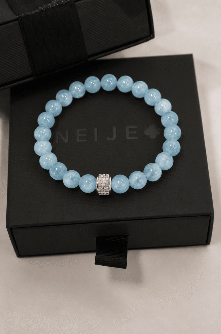 NEIJE - Bracelet Candy Aigue Marine Or Blanc – L (poignet de 17 à 19 cm)