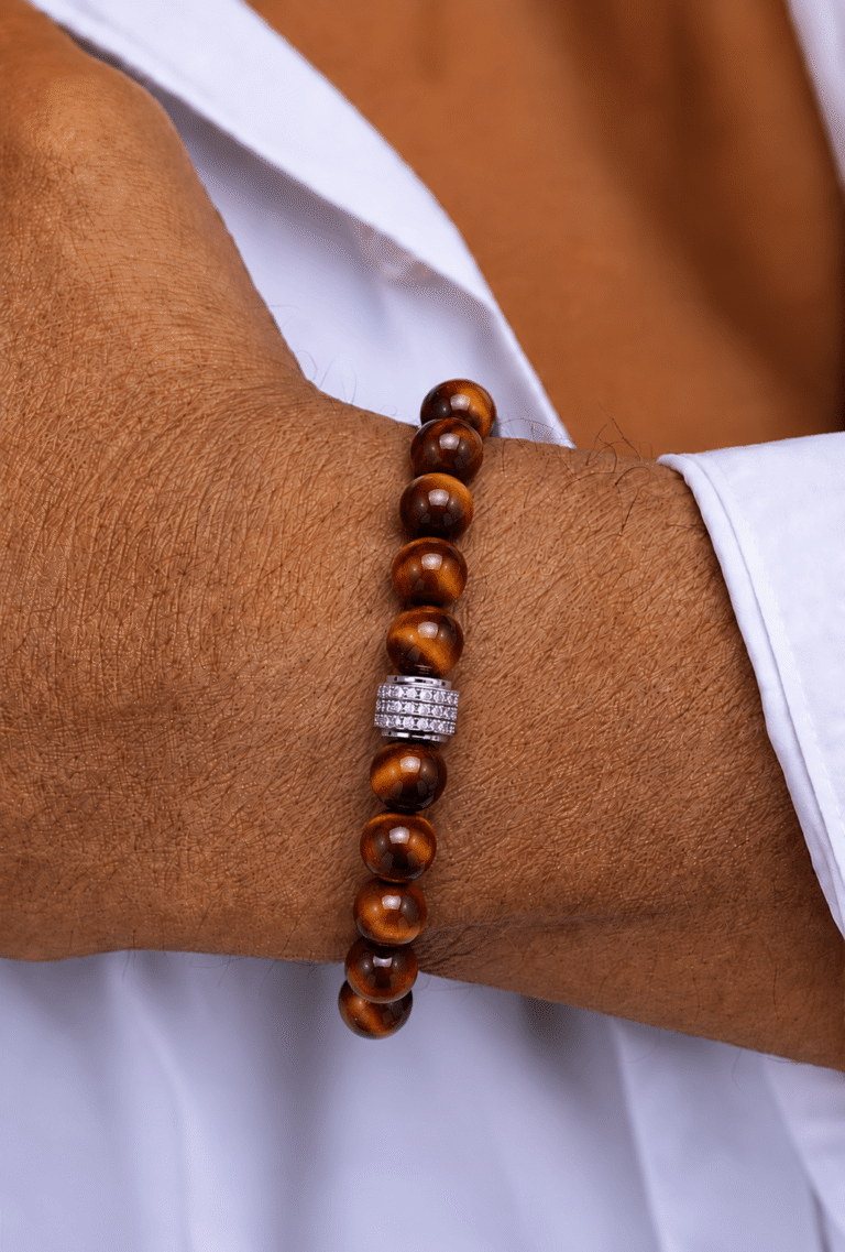 NEIJE - Bracelet Corto Oeil de Taureau Or Blanc pour Homme – 21 cm
