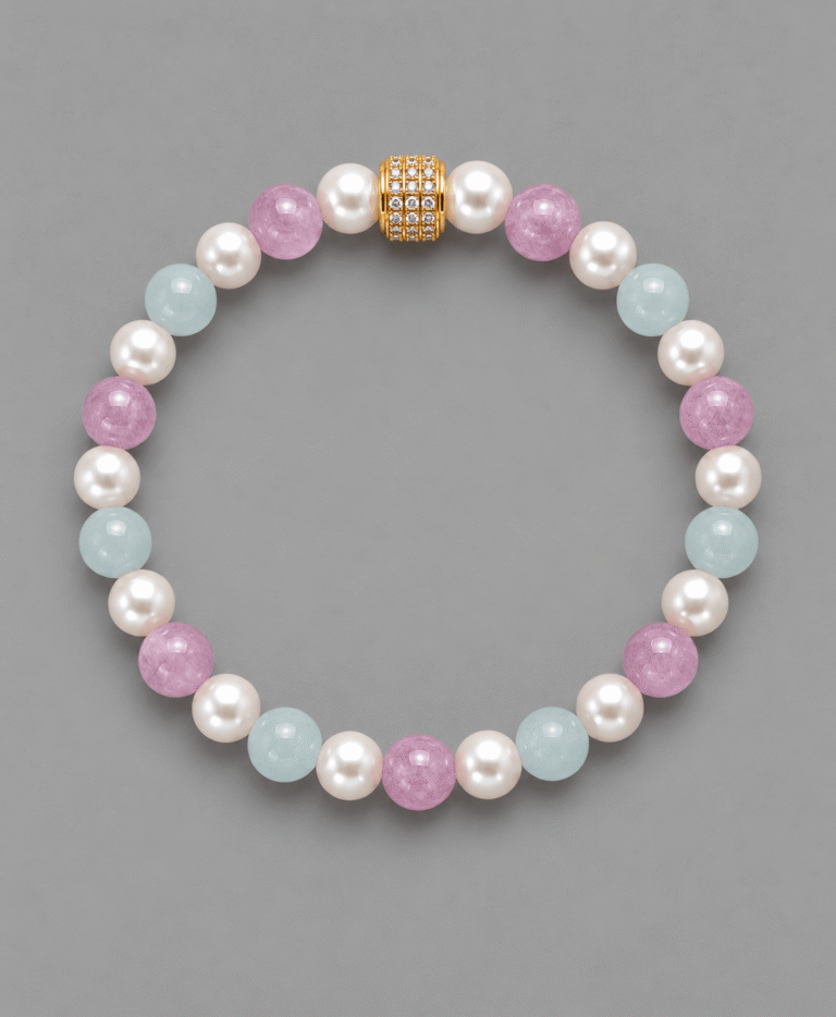 Bracelet Kunzite Aigue Marine 1 NEIJE - Bracelet Candy Perles d'eau douce Aigue Marine et Kunzite Or Jaune – 21 cm