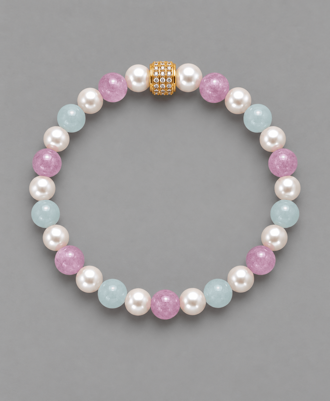 Bracelet Kunzite Aigue Marine 1 NEIJE - Bracelet Candy Perles d'eau douce Aigue Marine et Kunzite Or Jaune – 21 cm