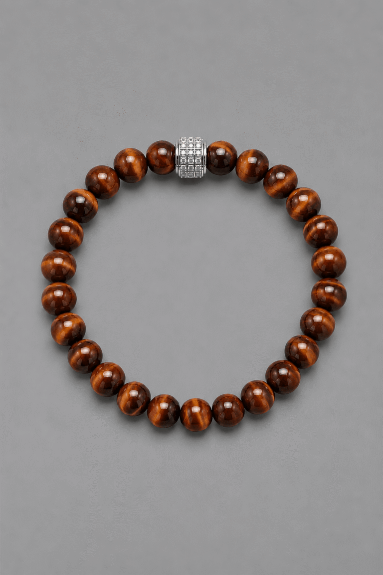 Bracelet Oeil de Taureau Or Blanc 1 NEIJE - Bracelet Corto Oeil de Taureau Or Blanc pour Homme – 21 cm