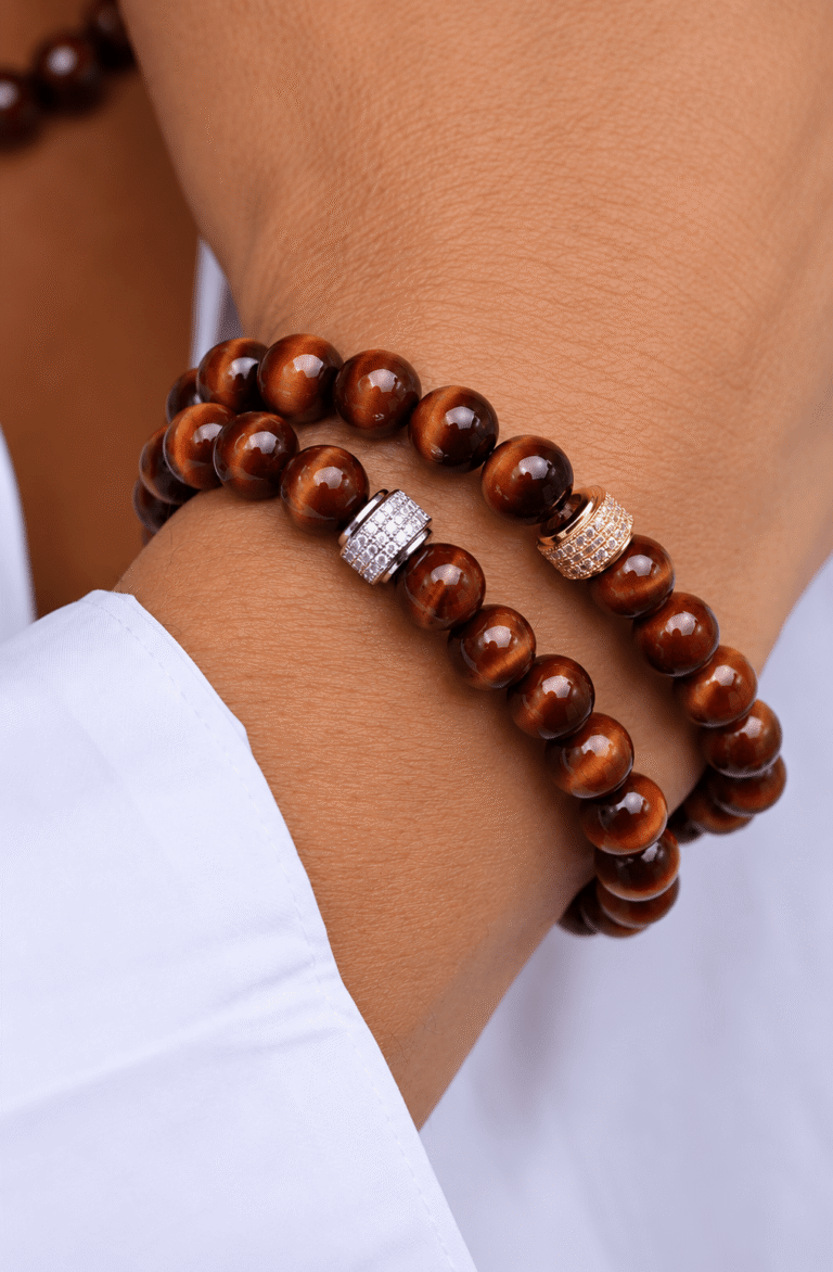 NEIJE - Bracelet Corto Oeil de Taureau Or Blanc pour Homme – 21 cm
