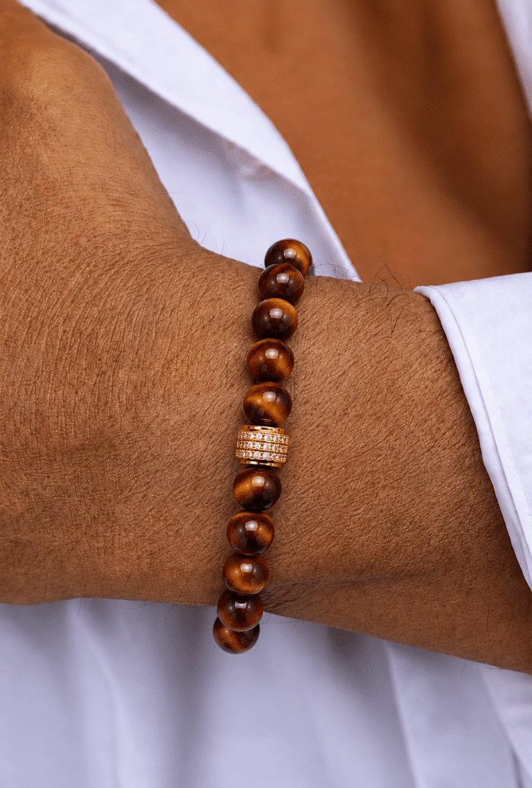 NEIJE - Bracelet Corto Oeil de Taureau Or Jaune pour Homme – 21 cm