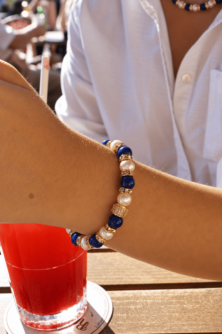 NEIJE - Bracelet Schachmatt Lapis Lazuli et Perles de Culture – 19 cm