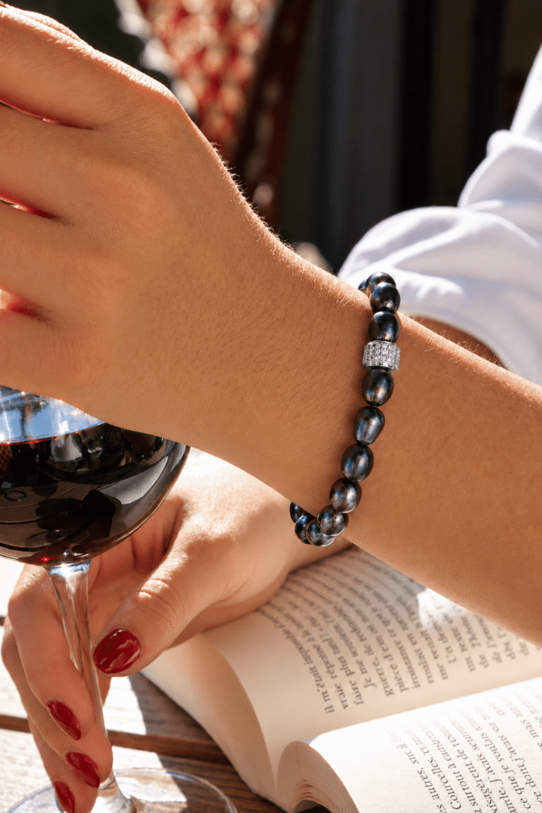 NEIJE - Bracelet Perles de Culture Noires Or Blanc - Athéna – 19 cm