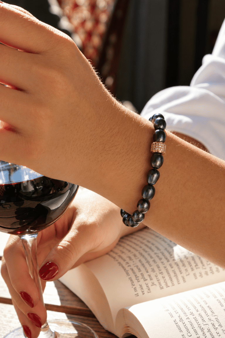 NEIJE - Parure Collier & Bracelet Perles de Culture Noires - Athéna – 50 cm + extension de 5 cm / 19 cm