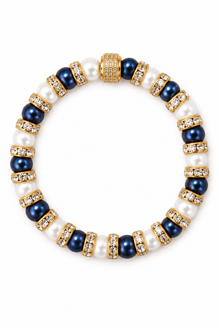 Bracelet Perles de Culture Noir Bleu Nuit NEIJE - Bracelet Schachmatt Perles de Culture Noir Nuit et Blanc – 19 cm