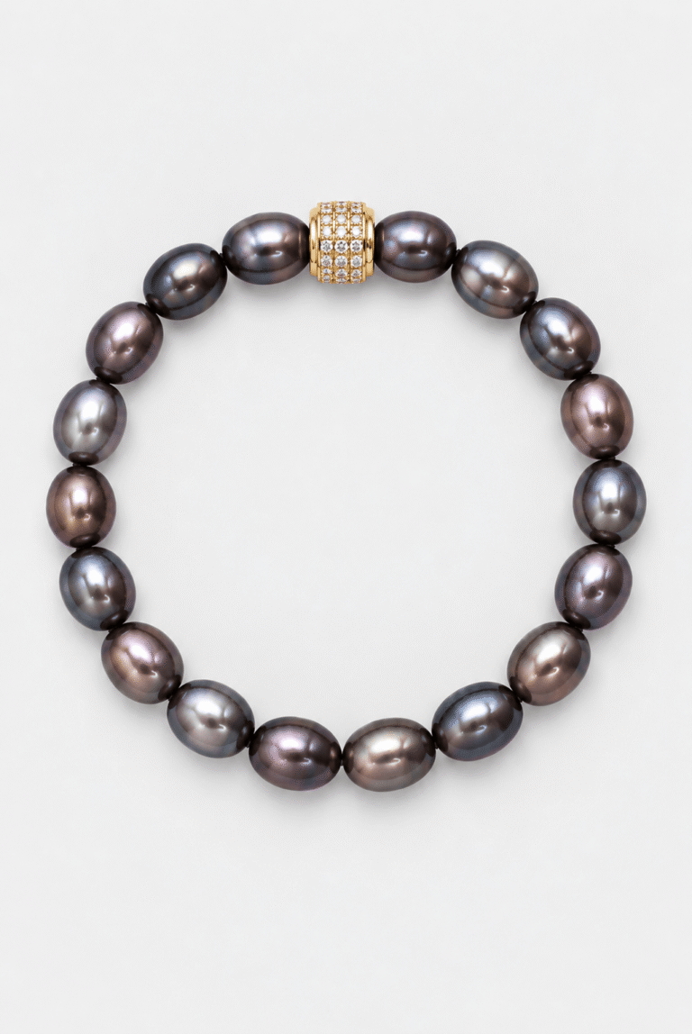 Bracelet Perles de culture noires NEIJE - Parure Collier & Bracelet Perles de Culture Noires - Athéna – 50 cm + extension de 5 cm / 19 cm
