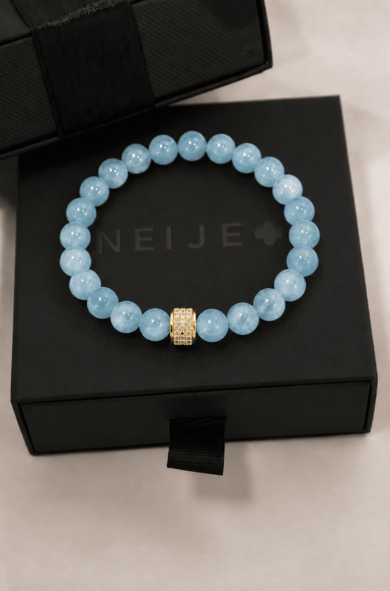 NEIJE - Bracelet Candy Aigue Marine Or Jaune pour Homme – 21 cm