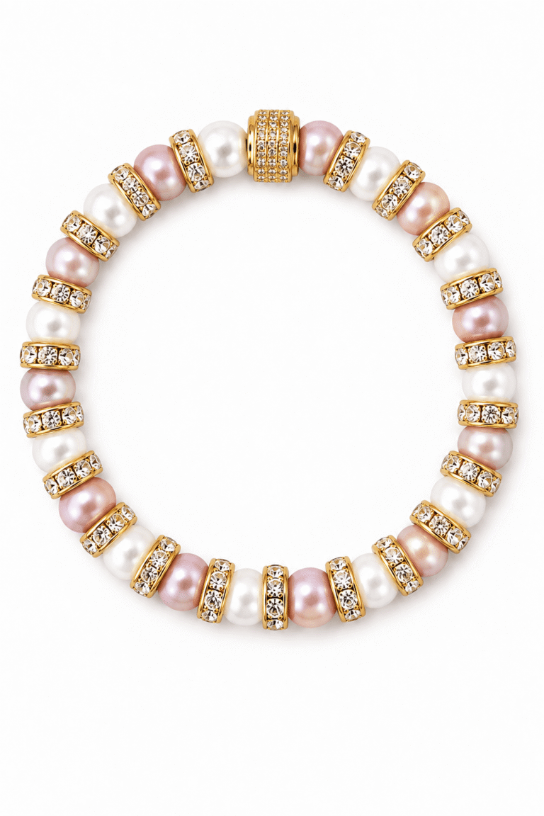 Bracelet perles de culture d eau douce NEIJE - Bracelet Schachmatt Perles de Culture Roses et Blanches – 19 cm