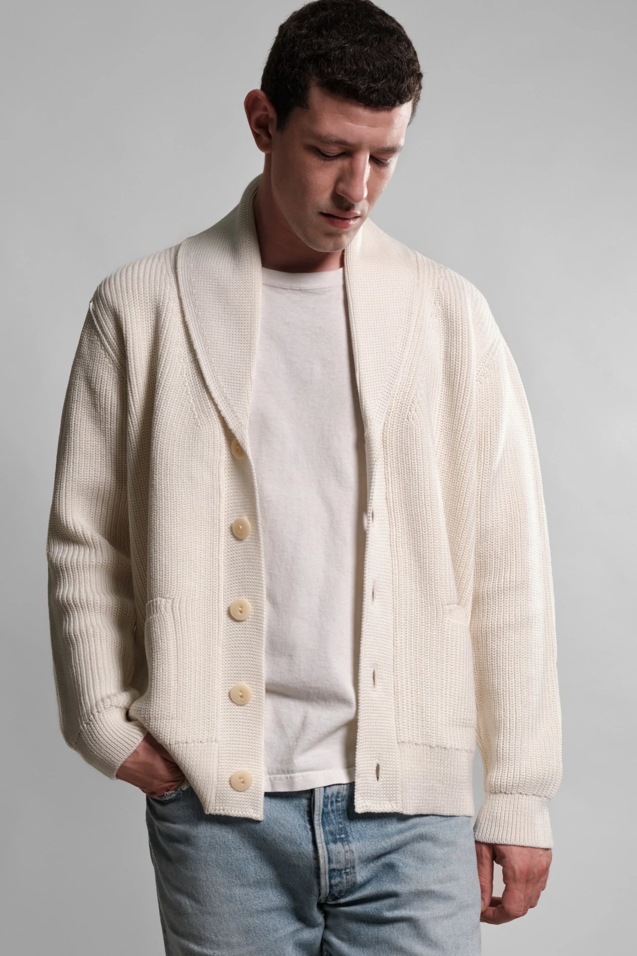 CARDIGAN LAINE MERINOS ECRU VASKEN 1 Nitto Knitwear - Cardigan Vasken - Écru – XL