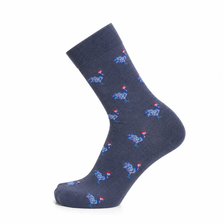 Maison Broussaud - Les Coqs - chaussettes homme - coton bleu – 43/46 / Mousson