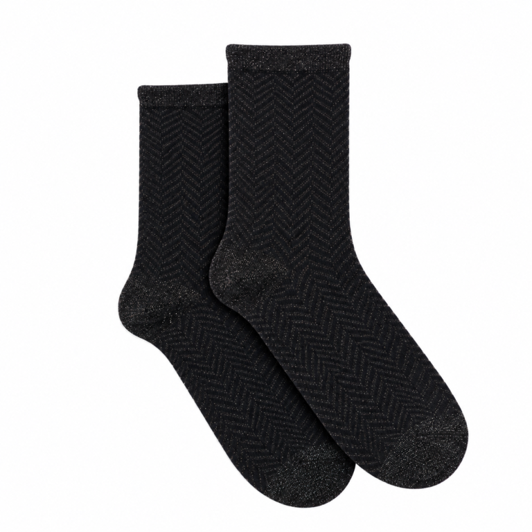 Maison Broussaud - Les Chevrons - chaussettes femme - coton noir – 39/41 / Noir Brillo