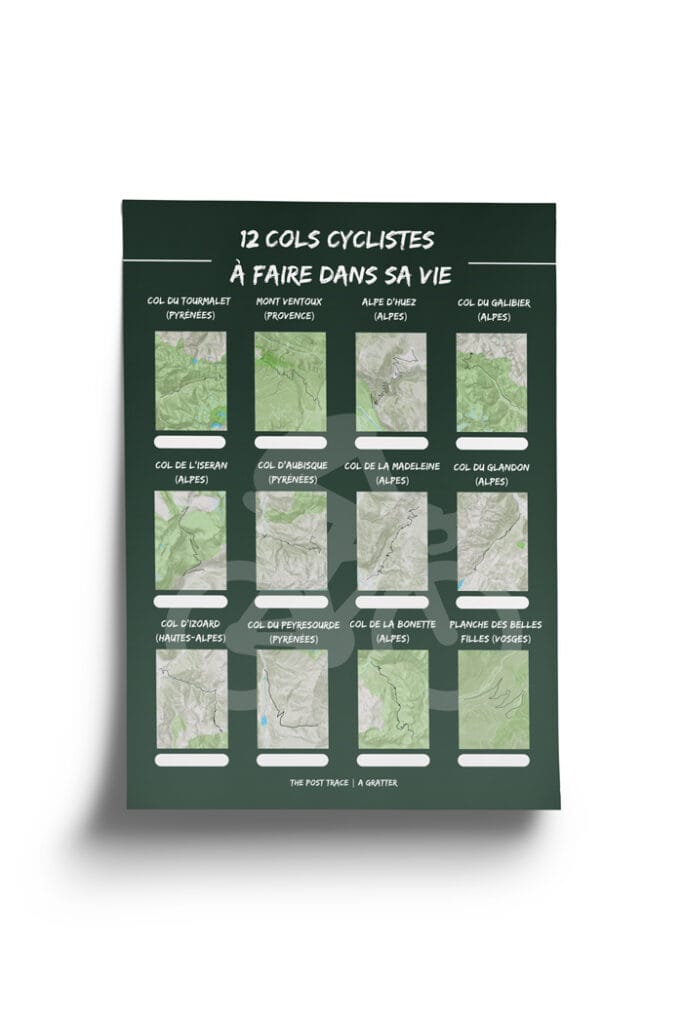 The Post Trace - Carte à Gratter 12 Cols cyclistes à faire dans sa vie