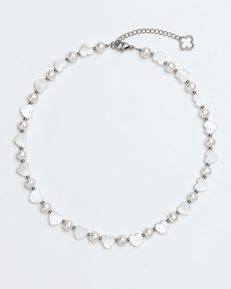 NEIJE - Collier Sacré-Coeur Perles de Culture Nacre et Argent 925 – 50 cm + extension de 5 cm