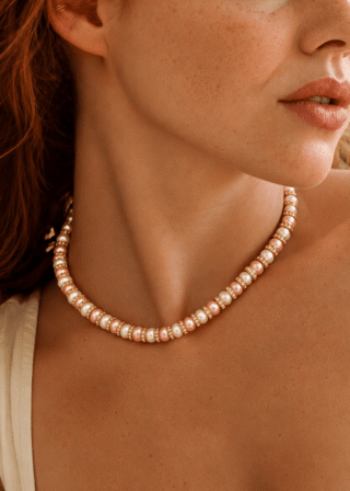 Collier Schachmatt Perles de Culture Roses et Blanches avec Diamants par la marque NEIJE NEIJE - Collier Schachmatt Perles de Culture Roses et Blanches avec Diamants