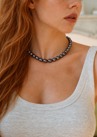 NEIJE - Collier Athéna Perles de Culture Noires et Argent 925