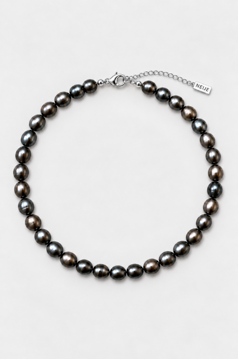 NEIJE - Collier Athéna Perles de Culture Noires et Argent 925 – 50 cm