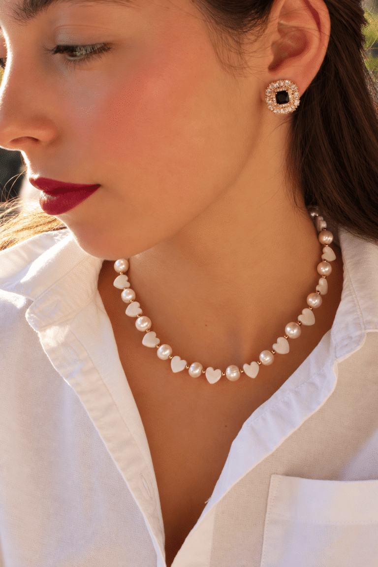 NEIJE - Collier Sacré-Coeur Perles de Culture Nacre et Argent 925 – 50 cm + extension de 5 cm
