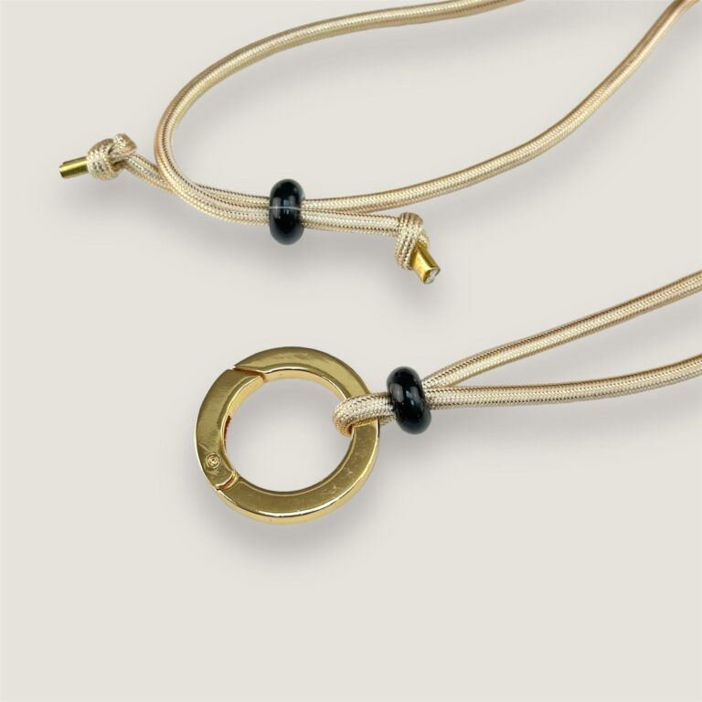Atelier BALTUS - Collier Eve Porte-lunettes en coton métallisé – Noir / Doré / Petit mousqueton