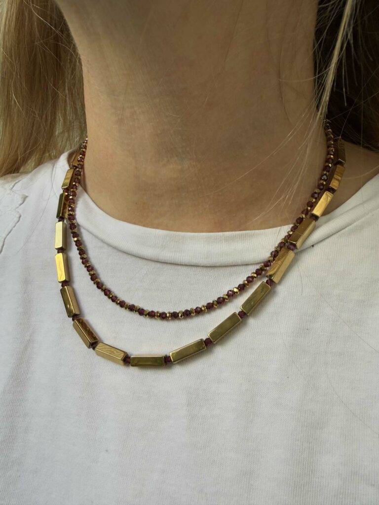 Maison Mallow - Collier Eugène en grenat et hématite dorée à l'or fin