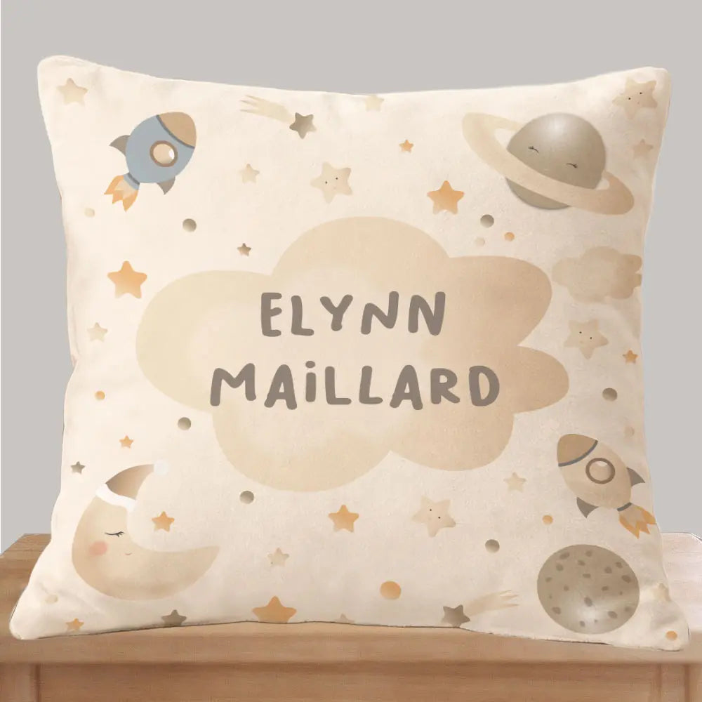 Coussin maternelle espace poetique Atelier Baby’Sphère - Coussin personnalisé – Espace poétique lune & étoiles – 40x40cm / Avec / Oui