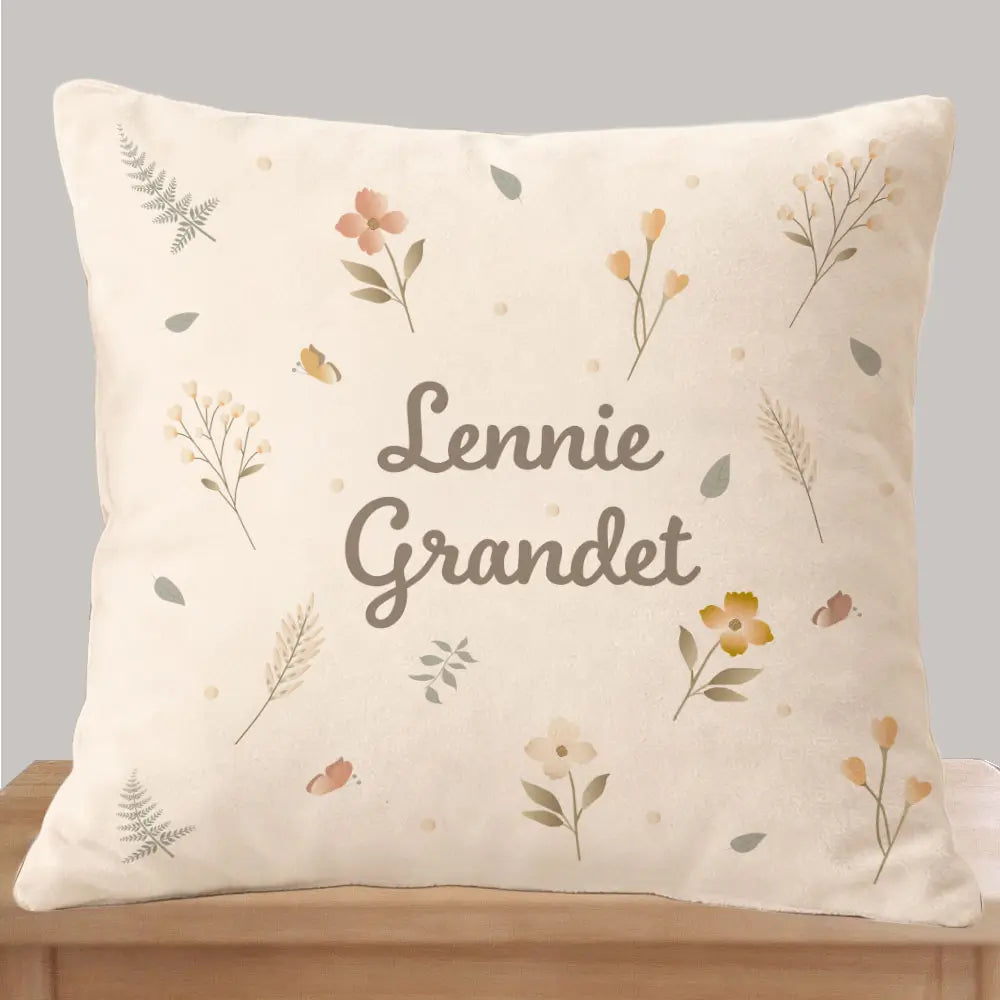 Coussin maternelle nature floral Atelier Baby’Sphère - Coussin nature floral minimaliste personnalisé – Fleurs naturelles & branches fines – 40x40cm / Avec / Oui