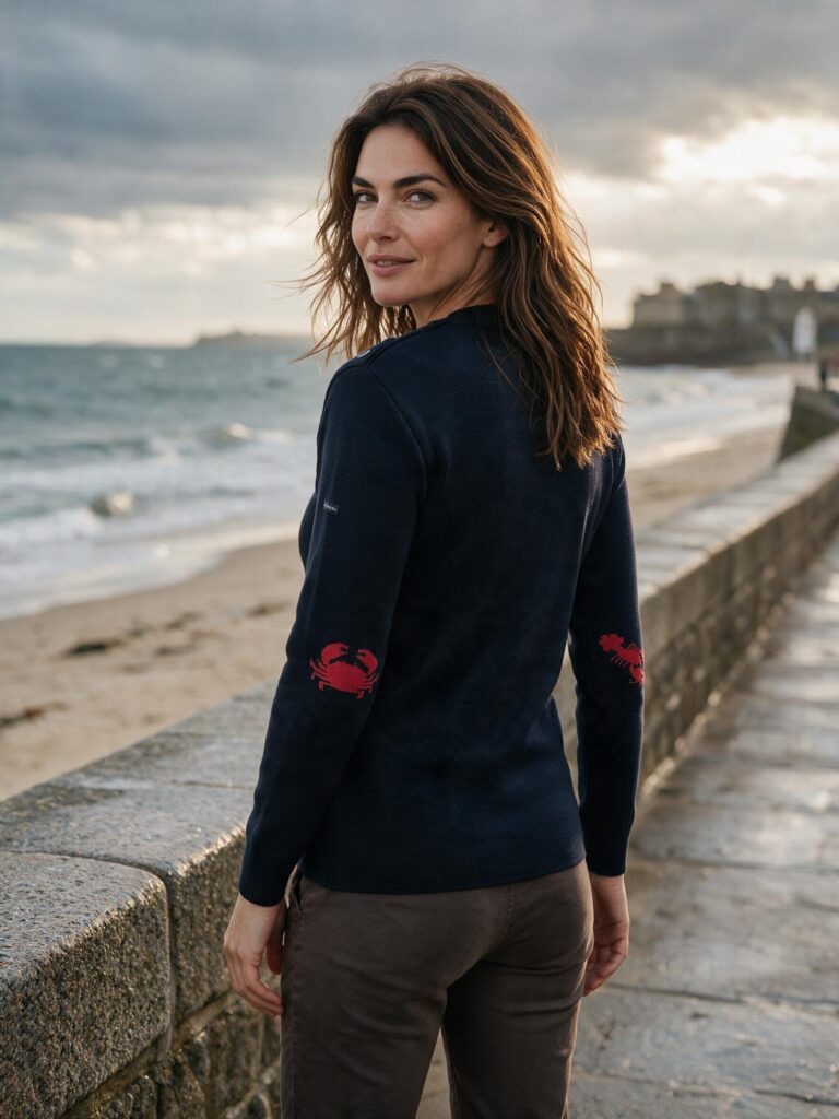 Baie des Caps - Pull marin femme laine coudières Homard & Crabe — Baie des Caps – Bleu Marine / Confort / XL