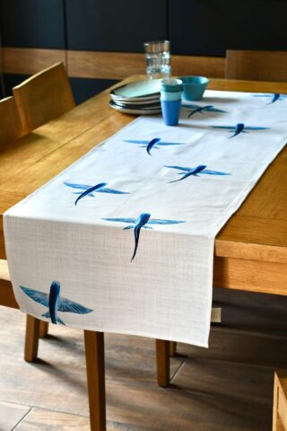 Varek Illustrations - Chemin de table en coton : Les Poissons Volants