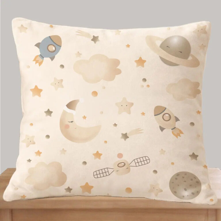 Atelier Baby’Sphère - Coussin personnalisé – Espace poétique lune & étoiles – 40x40cm / Avec / Oui
