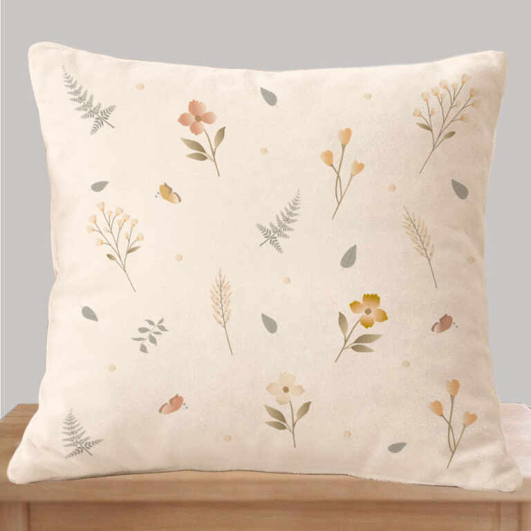 Atelier Baby’Sphère - Coussin nature floral minimaliste personnalisé – Fleurs naturelles & branches fines – 40x40cm / Avec / Oui