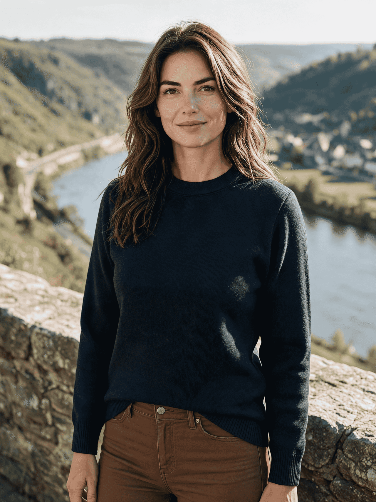 FAOUET R femme marine face1 Baie des Caps - Pull femme col rond "Faouet" 100% laine vierge – Bleu Marine / 4XL