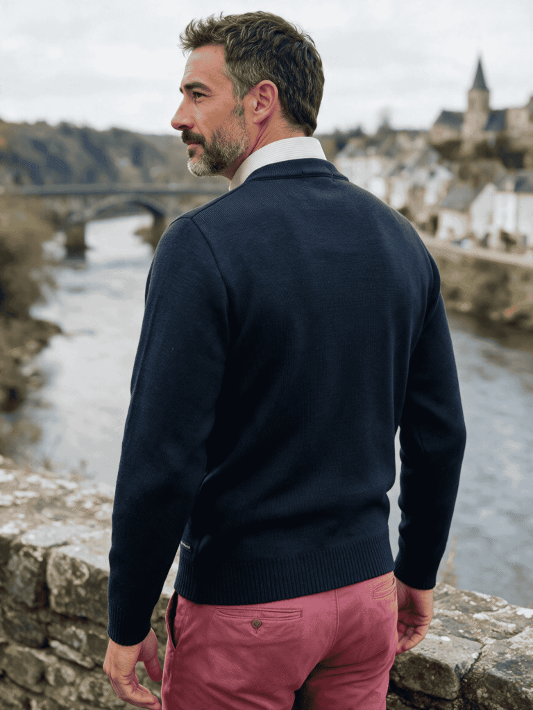 Baie des Caps - Pull col rond "Faouet" 100% laine vierge – Bleu Marine / 4XL