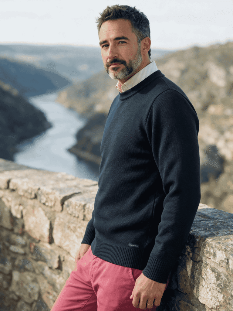 Baie des Caps - Pull col rond "Faouet" 100% laine vierge – Bleu Marine / 4XL