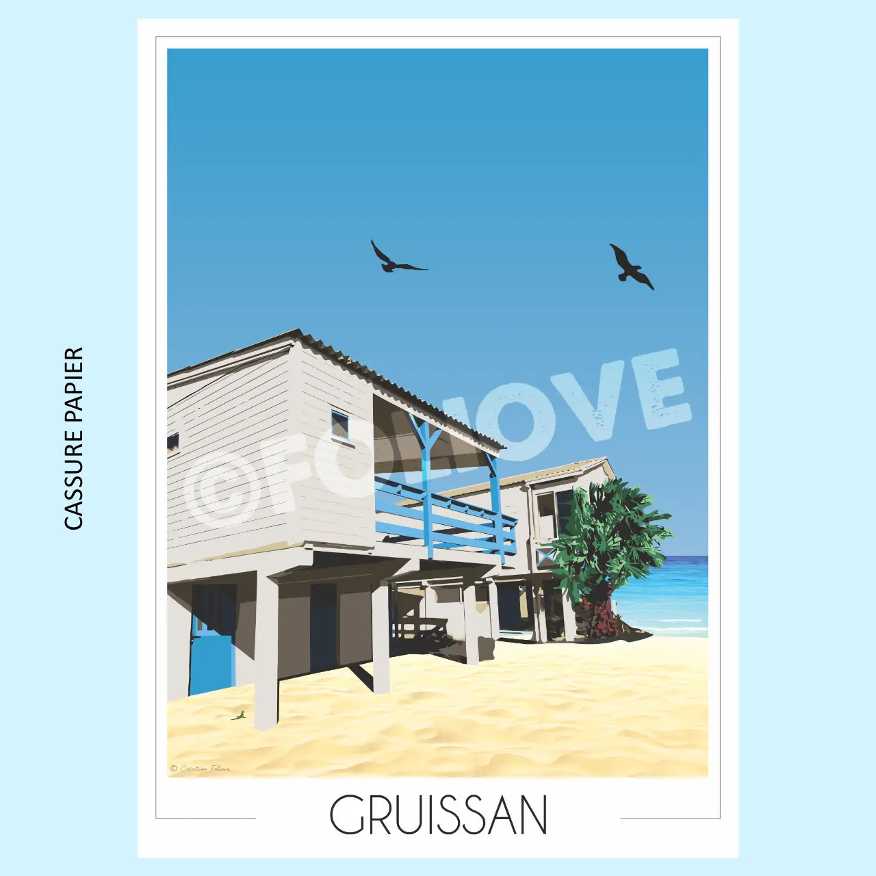Gruissanpilotisimparfaite Foliove - Affiche de Gruissan - Maisons sur pilotis | Imparfaite 50x70 – 50x70 cm (B2)