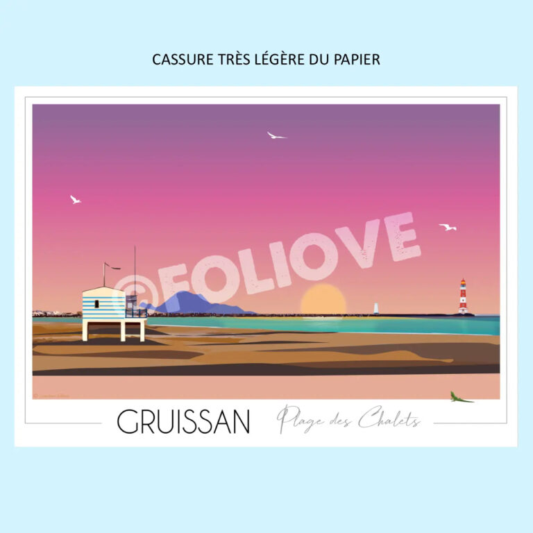 Foliove - Affiche Gruissan Plage des Chalets | Imparfaite 50x70 cm – 50x70 cm (B2)