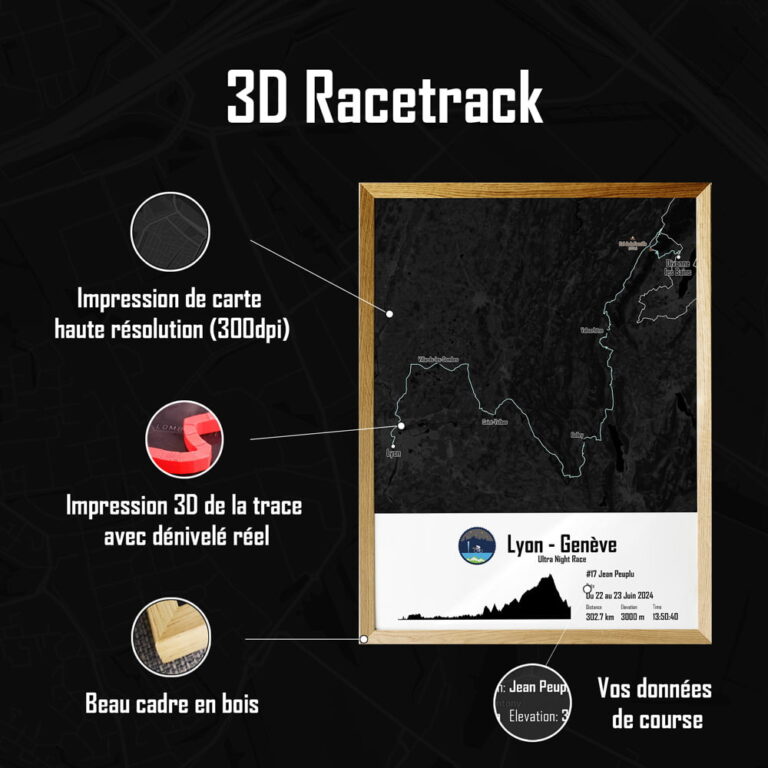The Post Trace - Affiche Cyclisme 3D du circuit de la Lyon Genève Ultra