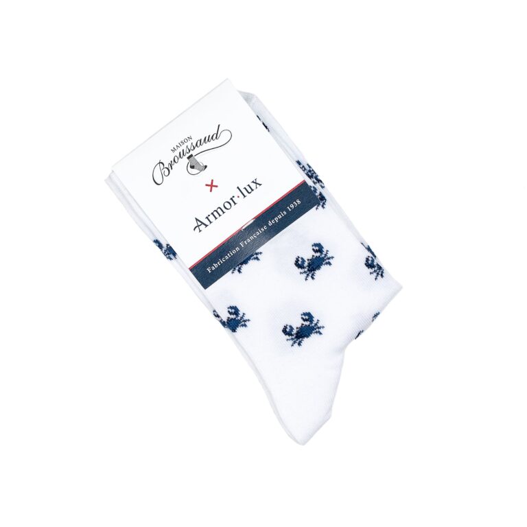 Maison Broussaud - Les crabes Armor-lux x Maison Broussaud - chaussettes femme - coton blanc bleu – 39/41 / BLANC/BLEU