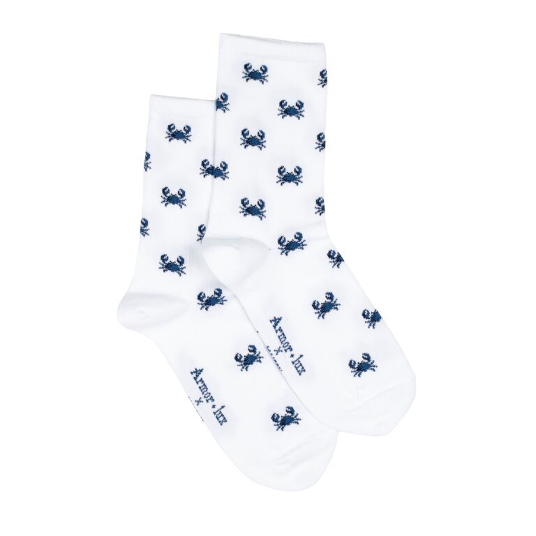 Maison Broussaud - Les crabes Armor-lux x Maison Broussaud - chaussettes femme - coton blanc bleu – 39/41 / BLANC/BLEU