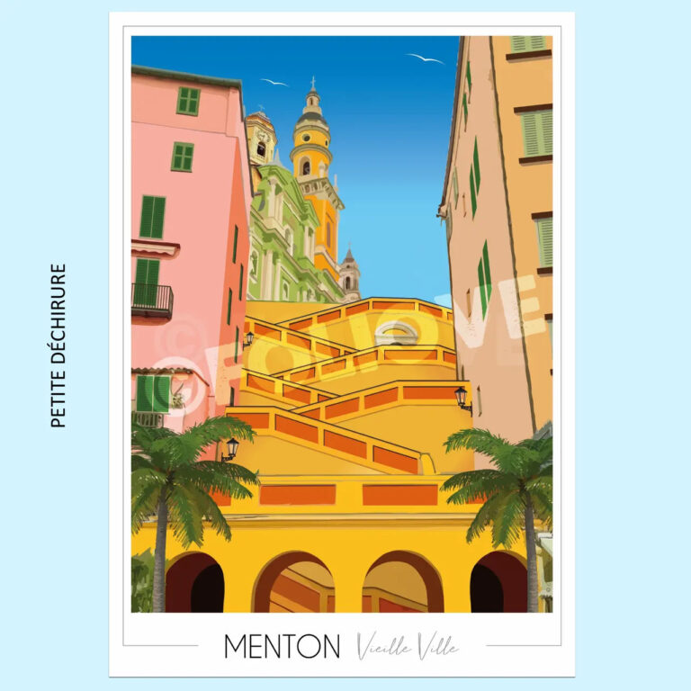 Mentonescaliersimparfaite Foliove - Affiche Menton Vieille ville | Imparfaite 50x70 cm – 50x70 cm (B2)