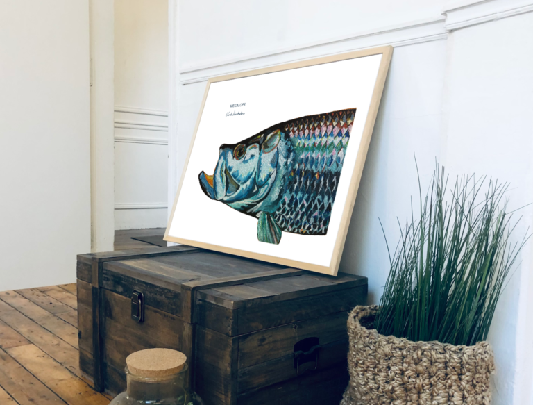varek.illustrations - Affiche Le Tarpon – 50 x 70 cm / Avec Cadre en Chêne