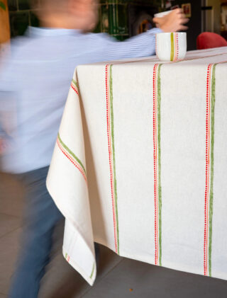 Nappe en coton et lin à motif Lisière – La Clé des champs par la marque Maison Primavera Maison Primavera - Nappe en coton et lin à motif Lisière – La Clé des champs
