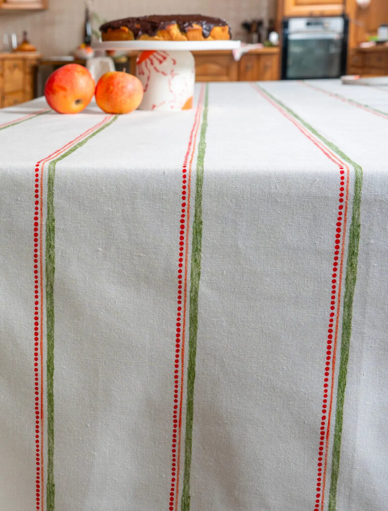 Maison Primavera - Nappe en coton et lin à motif Lisière - La Clé des champs – Ø 160 cm