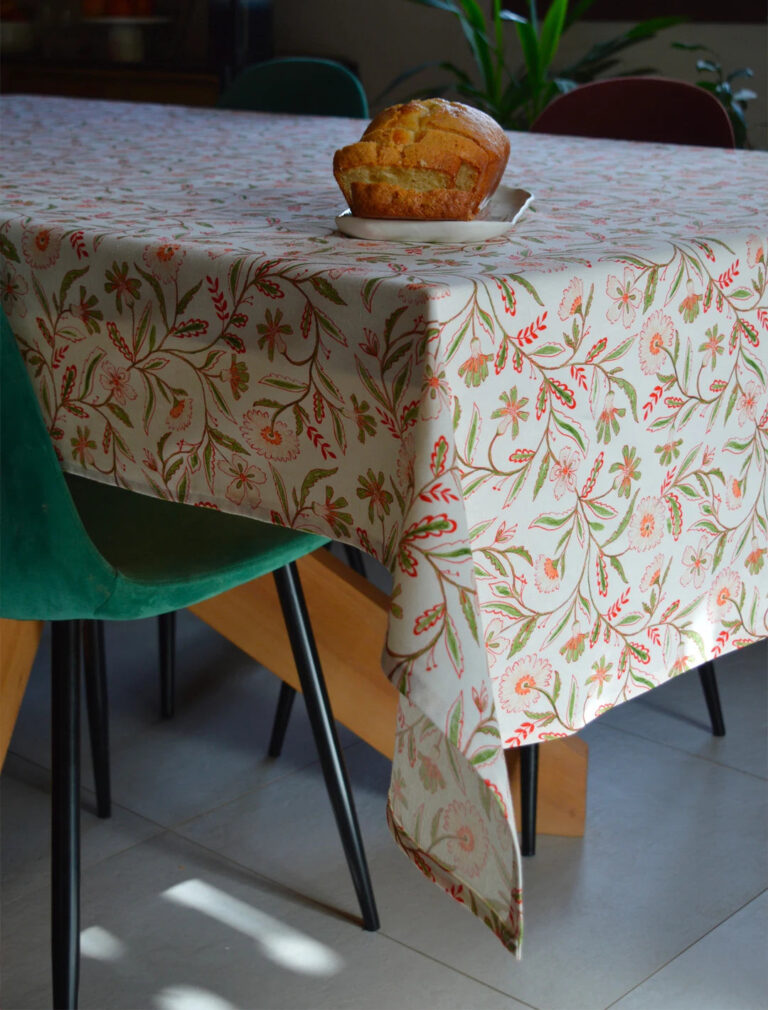 Maison Primavera - Nappe en coton et lin à motif Prairie - La Clé des champs – Ø 160 cm