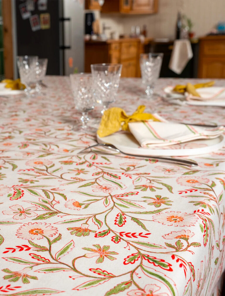 NAPPE LA CLE DES CHAMPS PRAIRIE 2 Maison Primavera - Nappe en coton et lin à motif Prairie - La Clé des champs – Ø 160 cm